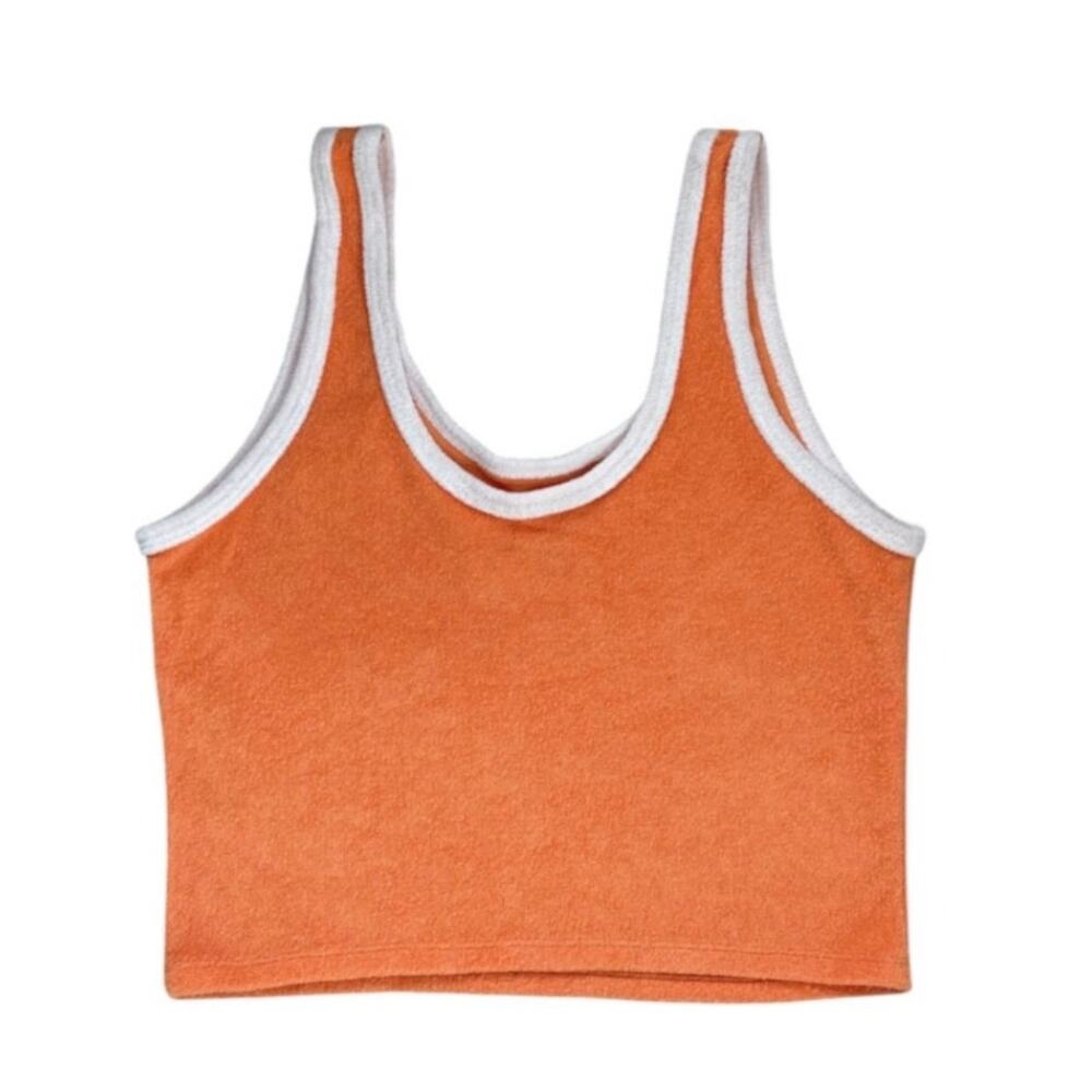 Hollister Women's Size Medium Orange White Trim Sleeveless Shirt Tank Top Lounge